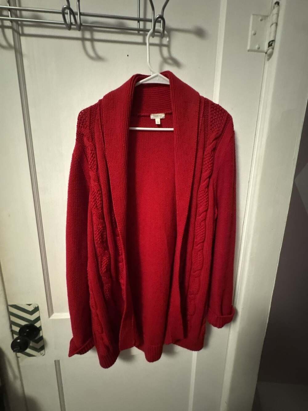 Talbots Cardigan Size L Red Cotton Cable Knit Shawl Collar